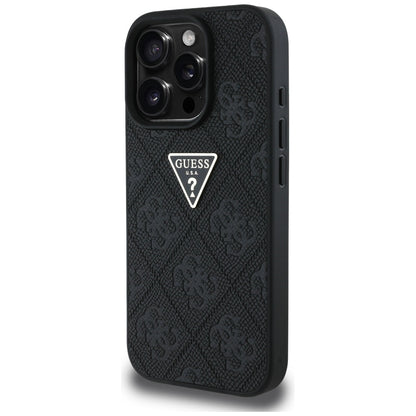 Case for Apple iPhone 16 Pro, Guess, Hot Stamp 4G Pattern Triangle Logo, Black