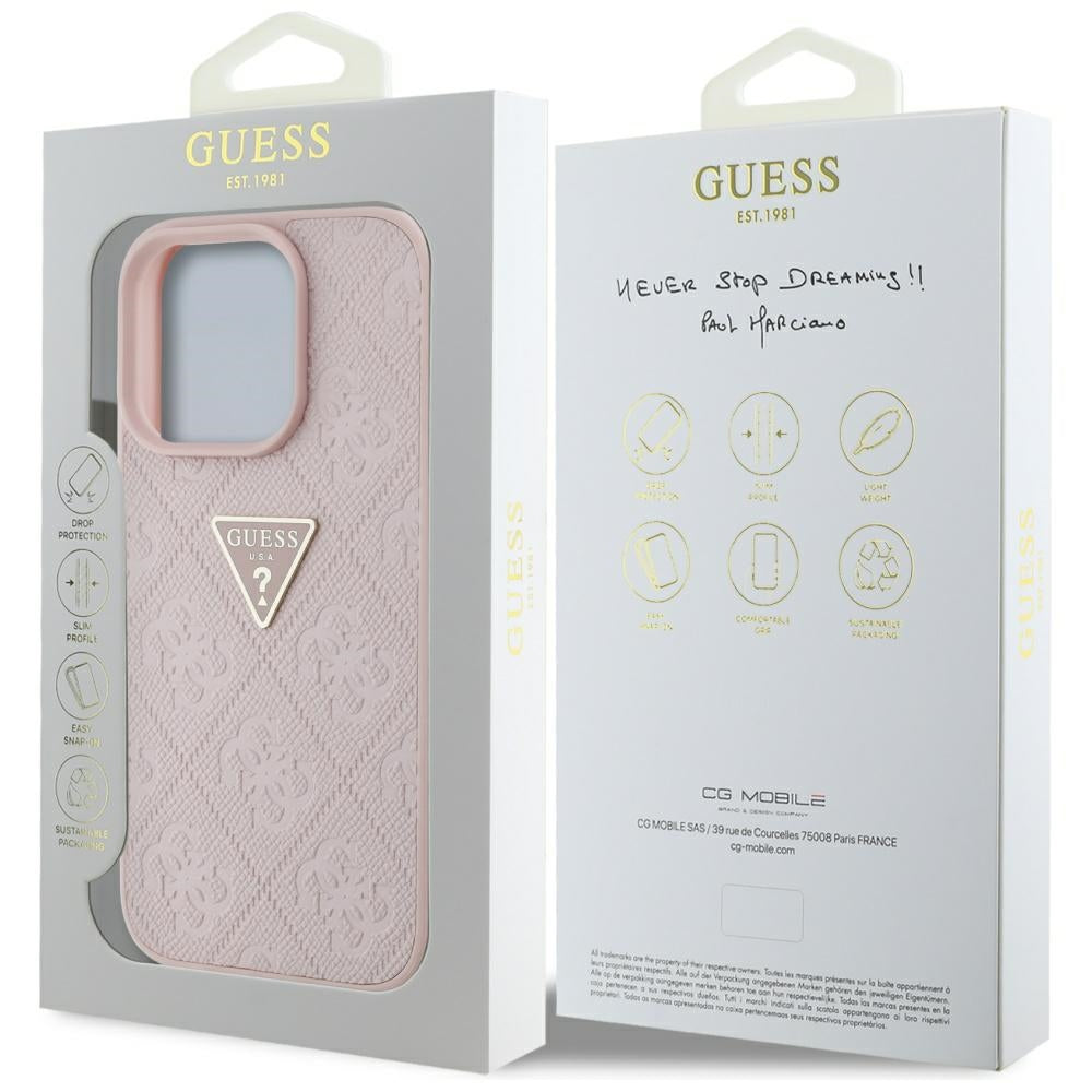 Case for Apple iPhone 16 Pro, Guess, Hot Stamp 4G Pattern Triangle Logo, Pink