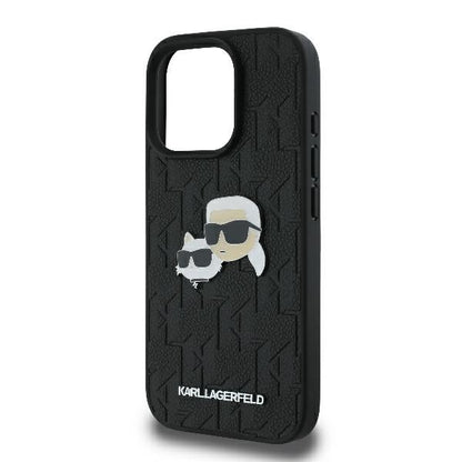 Case for Apple iPhone 16 Pro, Karl Lagerfeld, Monogram Karl & Choupette's Heads, Black
