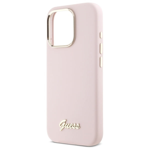 Case for Apple iPhone 16 Pro Max, Guess, Script Metal Logo & Frame, Light Pink