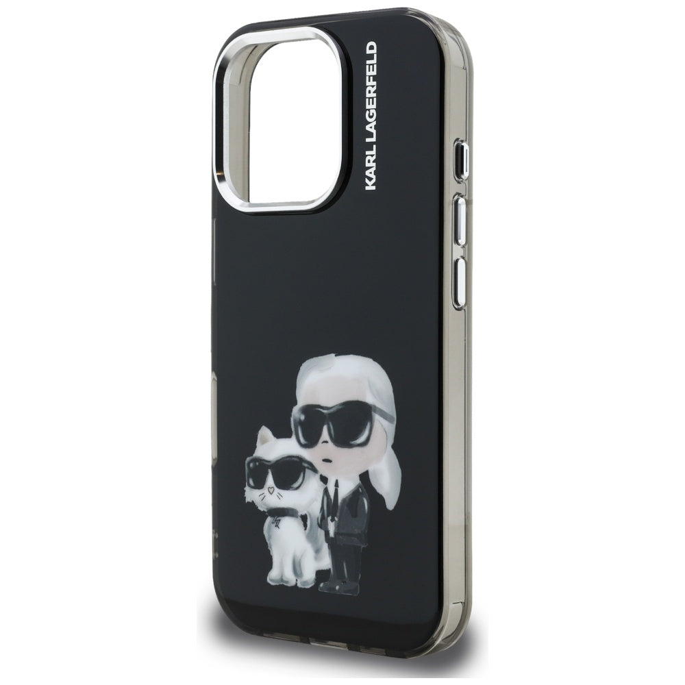 Case for Apple iPhone 16 Pro Max, Karl Lagerfeld, IML Aquarelle Logo Karl & Choupette, Black