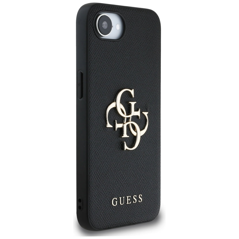 Case for Apple iPhone 16e, Guess, 4G Grained Big and Classic Logo, Black