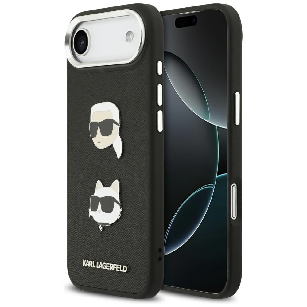Case for Apple iPhone 17 Air, Karl Lagerfeld, Grained Karl & Choupette's Heads Pins and Logo, Black