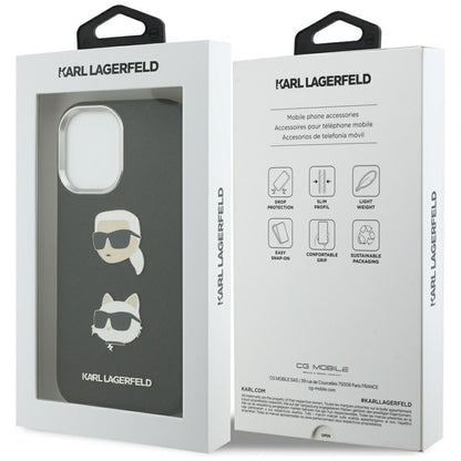Case for Apple iPhone 17, Karl Lagerfeld, Grained Karl & Choupette's Heads Pins and Logo, Black