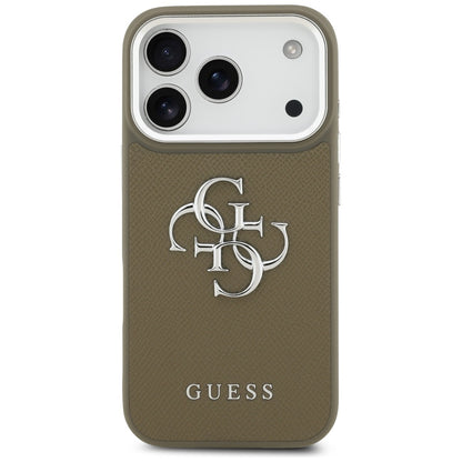 Case for Apple iPhone 17 Pro, Guess, 4G Grained Big And Classic Logo, Silver Brown