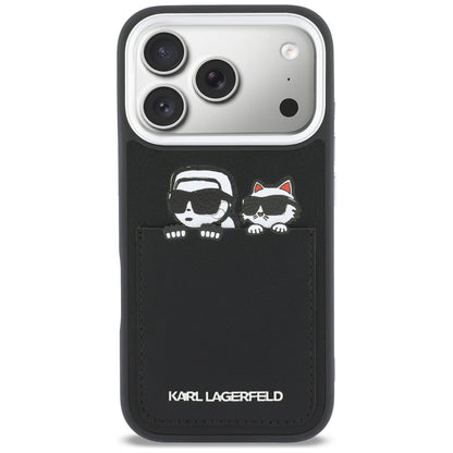 Case for Apple iPhone 17 Pro, Karl Lagerfeld, Karl & Choupette Print with Pocket, Black