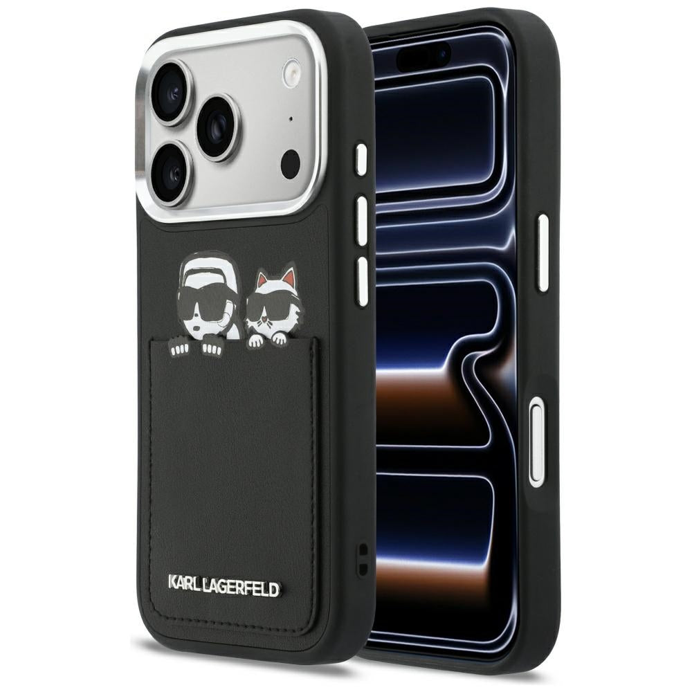 Case for Apple iPhone 17 Pro Max, Karl Lagerfeld, Karl & Choupette Print with Pocket, Black