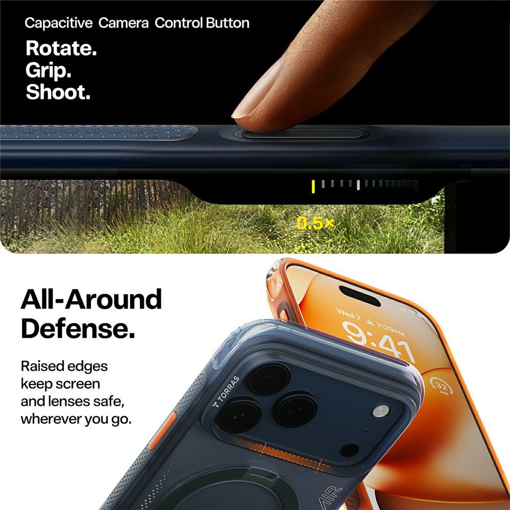 MagSafe Case for Apple iPhone 17 Pro Max, Torras, Ostand Spin Air, Orange
