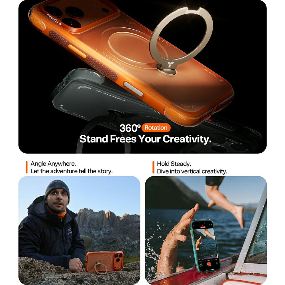 MagSafe Case for Apple iPhone 17 Pro Max, Torras, Ostand Spin Air, Orange