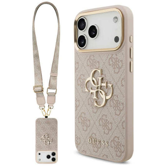 Case for Apple iPhone 18 Pro / 17 Pro, Guess, Big 4G Classic Logo & Big Strap Metal Buttons, Pink