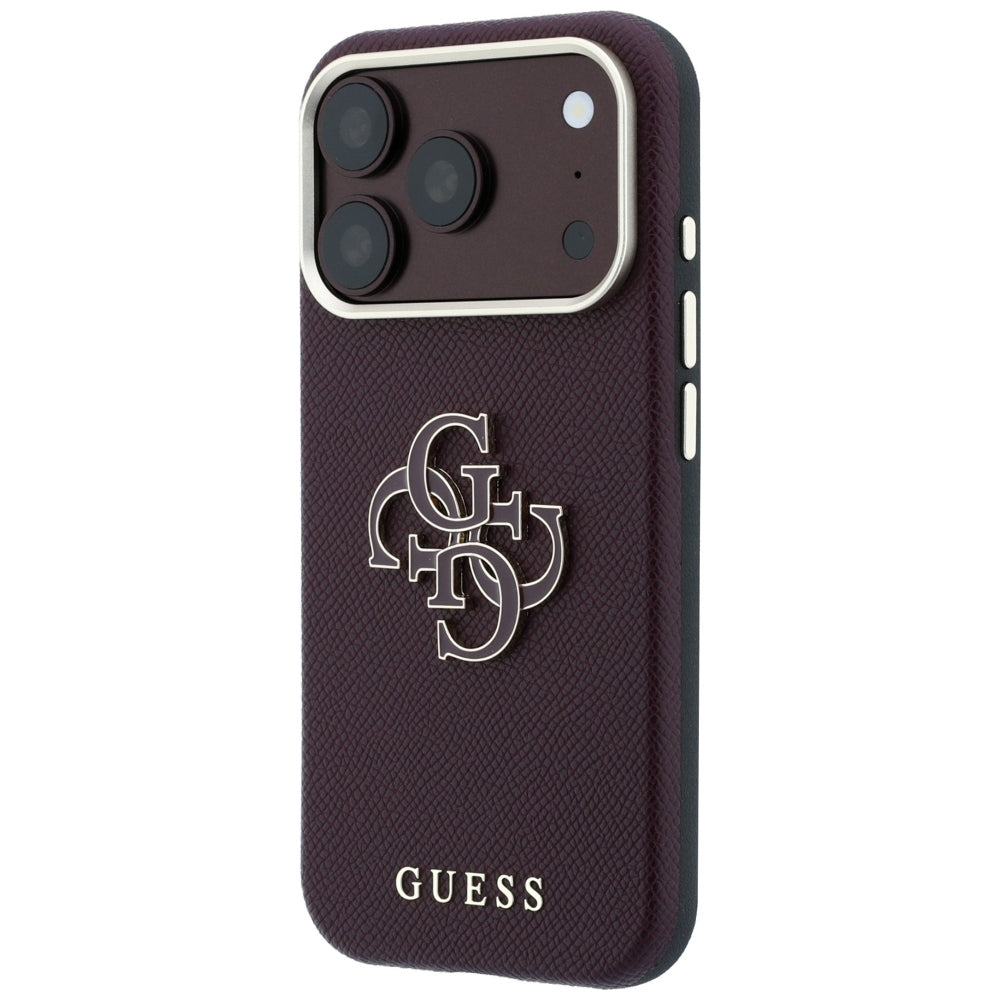 Case for Apple iPhone 18 Pro / 17 Pro, Guess, Grained Big Resin Logo, Burgundy