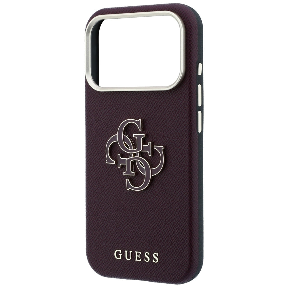Case for Apple iPhone 18 Pro / 17 Pro, Guess, Grained Big Resin Logo, Burgundy