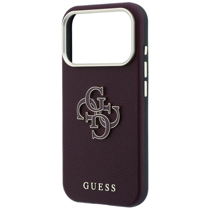 Case for Apple iPhone 18 Pro / 17 Pro, Guess, Grained Big Resin Logo, Burgundy