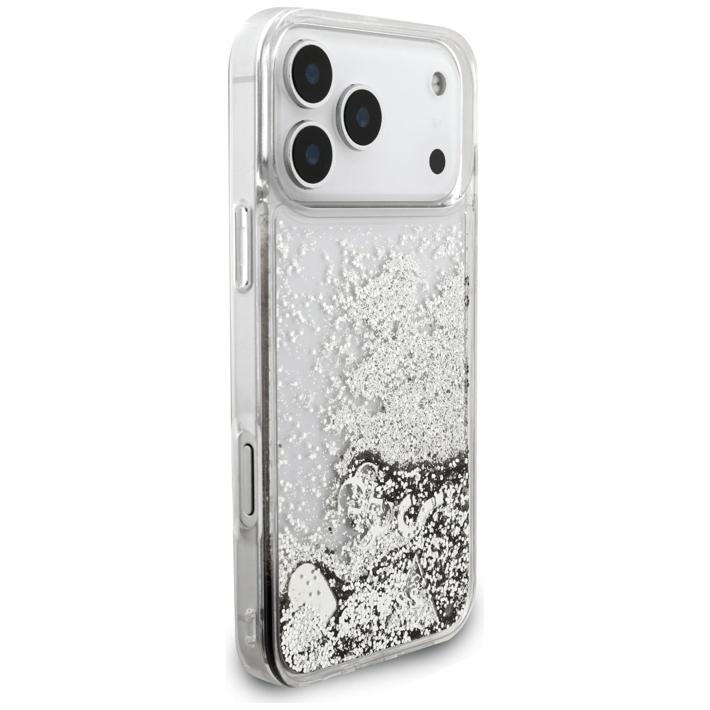 Case for Apple iPhone 18 Pro / 17 Pro, Guess, Liquid Glitter Charms, Silver