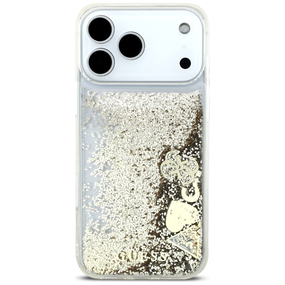 Case for Apple iPhone 18 Pro / 17 Pro, Guess, Liquid Glitter Charms, Gold
