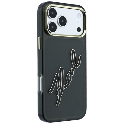 Case for Apple iPhone 18 Pro / 17 Pro, Karl Lagerfeld, IML Big Signature Resin Logo and Metal Frame, Black