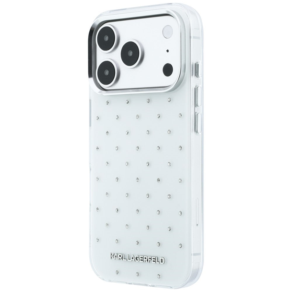 Case for Apple iPhone 18 Pro / 17 Pro, Karl Lagerfeld, IML Rhinestones and Electroplated Logo, White