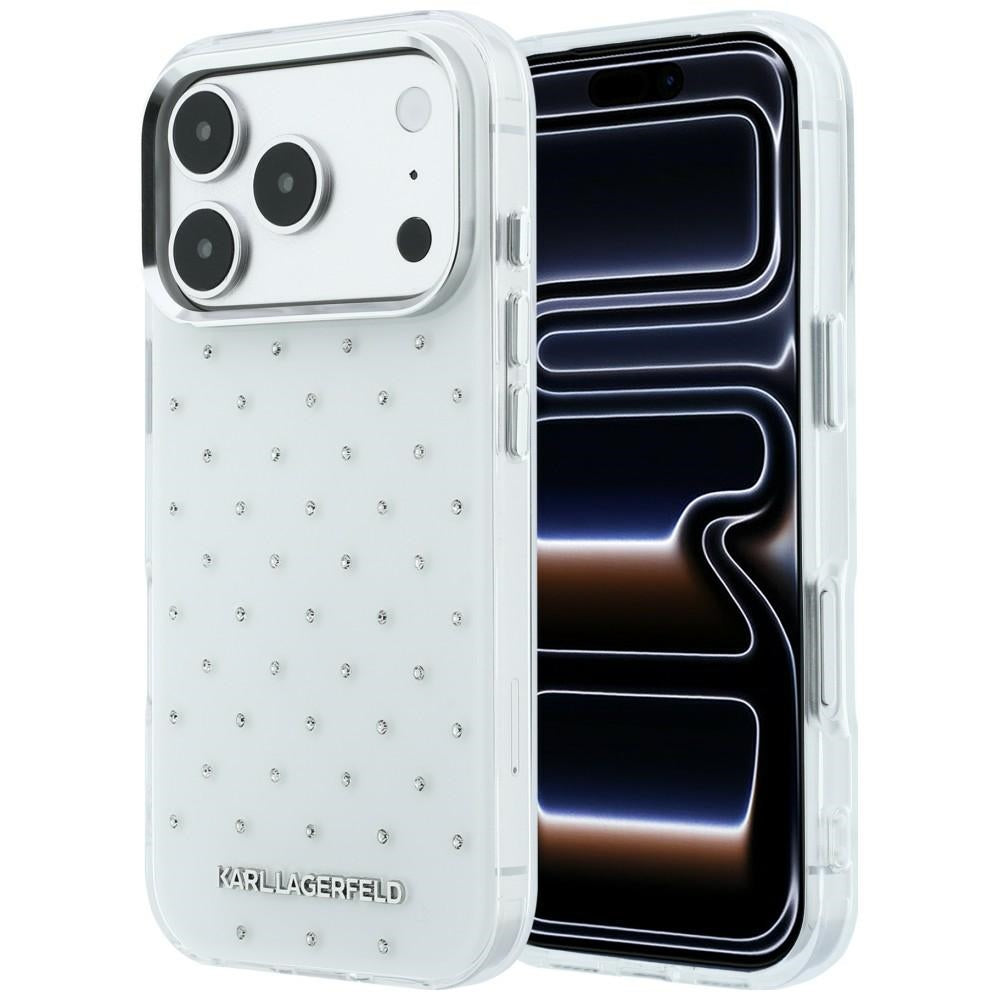 Case for Apple iPhone 18 Pro / 17 Pro, Karl Lagerfeld, IML Rhinestones and Electroplated Logo, White