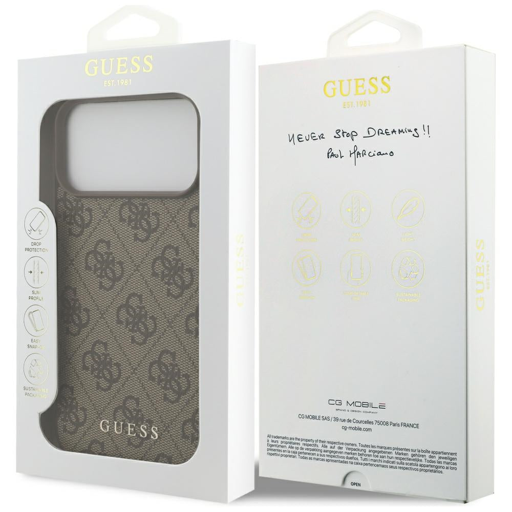 Case for Apple iPhone 18 Pro Max / 17 Pro Max, Guess, 4G Classic Logo, Brown