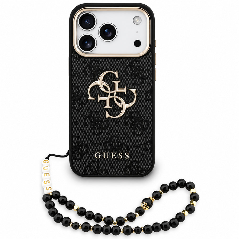 Case for Apple iPhone 18 Pro Max / 17 Pro Max, Guess, 4G Classic Logo with Strap, Black Gold