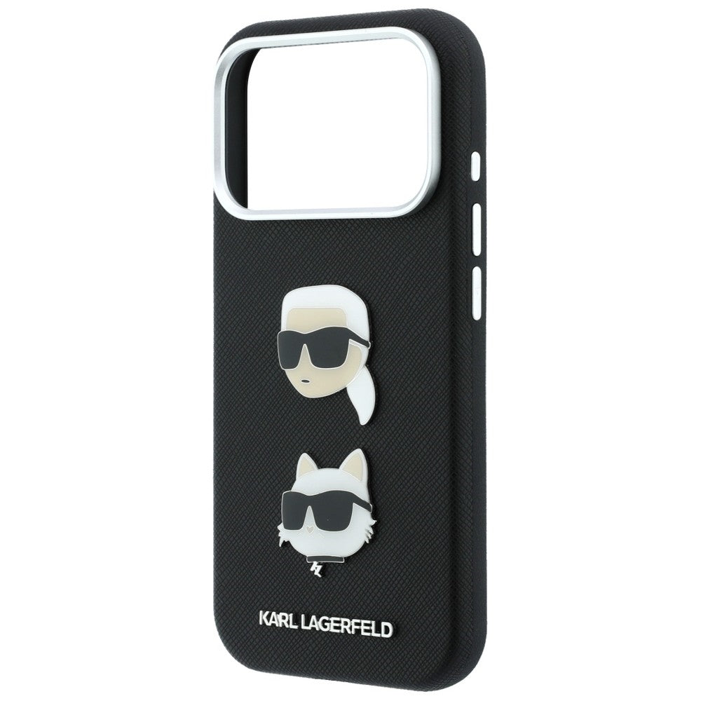 Case for Apple iPhone 18 Pro Max / 17 Pro Max, Karl Lagerfeld, Saffiano Crossbody Karl & Choupette Head's Pins Logo, Black