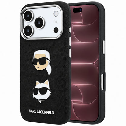 Case for Apple iPhone 18 Pro Max / 17 Pro Max, Karl Lagerfeld, Saffiano with Karl & Choupette Head's Pin and Logo, Black