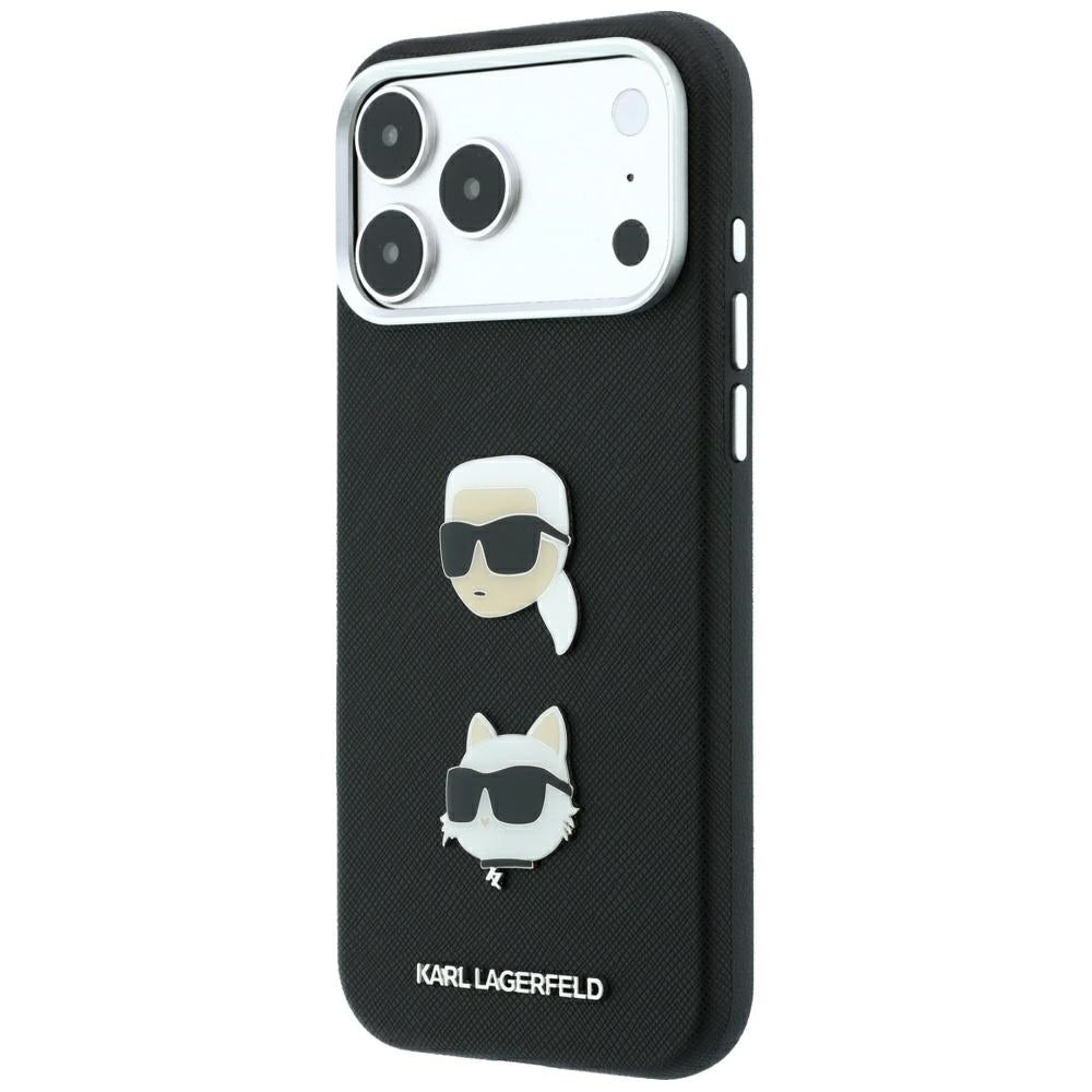 Case for Apple iPhone 18 Pro Max / 17 Pro Max, Karl Lagerfeld, Saffiano with Karl & Choupette Head's Pin and Logo, Black