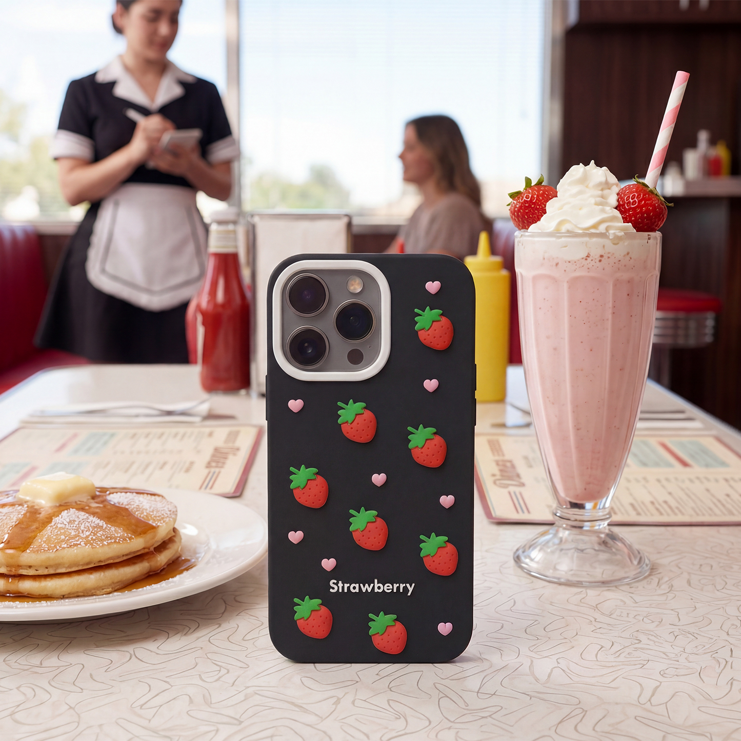 Case for Apple iPhone 15 Pro / 14 Pro, OEM, Strawberry, Black