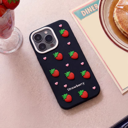 Case for Apple iPhone 12 / 12 Pro, OEM, Strawberry, Black