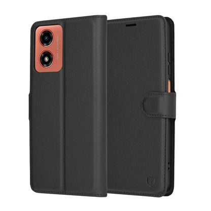 Case for Motorola Moto G04s / E14 / G04 / G24, Techsuit, Leather Folio, Black