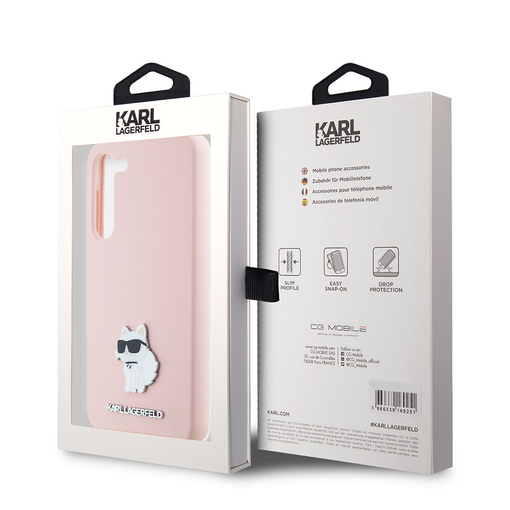 Case for Samsung Galaxy S23 S911, Karl Lagerfeld, Silicone Choupette Metal, Pink