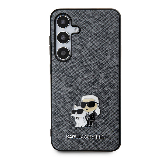 Case for Samsung Galaxy S24 S921, Karl Lagerfeld, Saffiano Karl & Choupette Metal, Grey