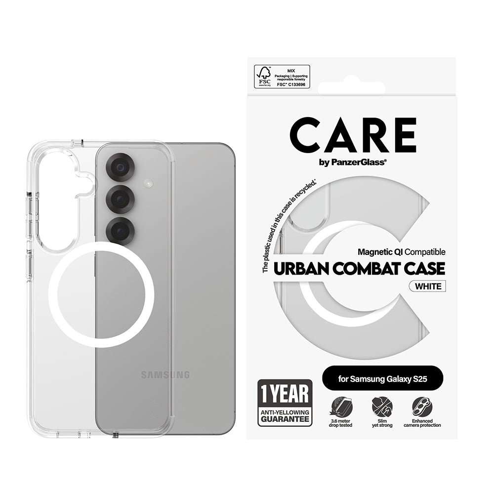 Case for Samsung Galaxy S25 S931, PanzerGlass, Urban Combat Care, White Transparent
