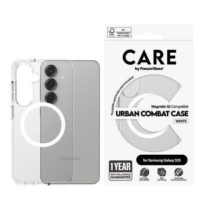 Case for Samsung Galaxy S25 S931, PanzerGlass, Urban Combat Care, White Transparent