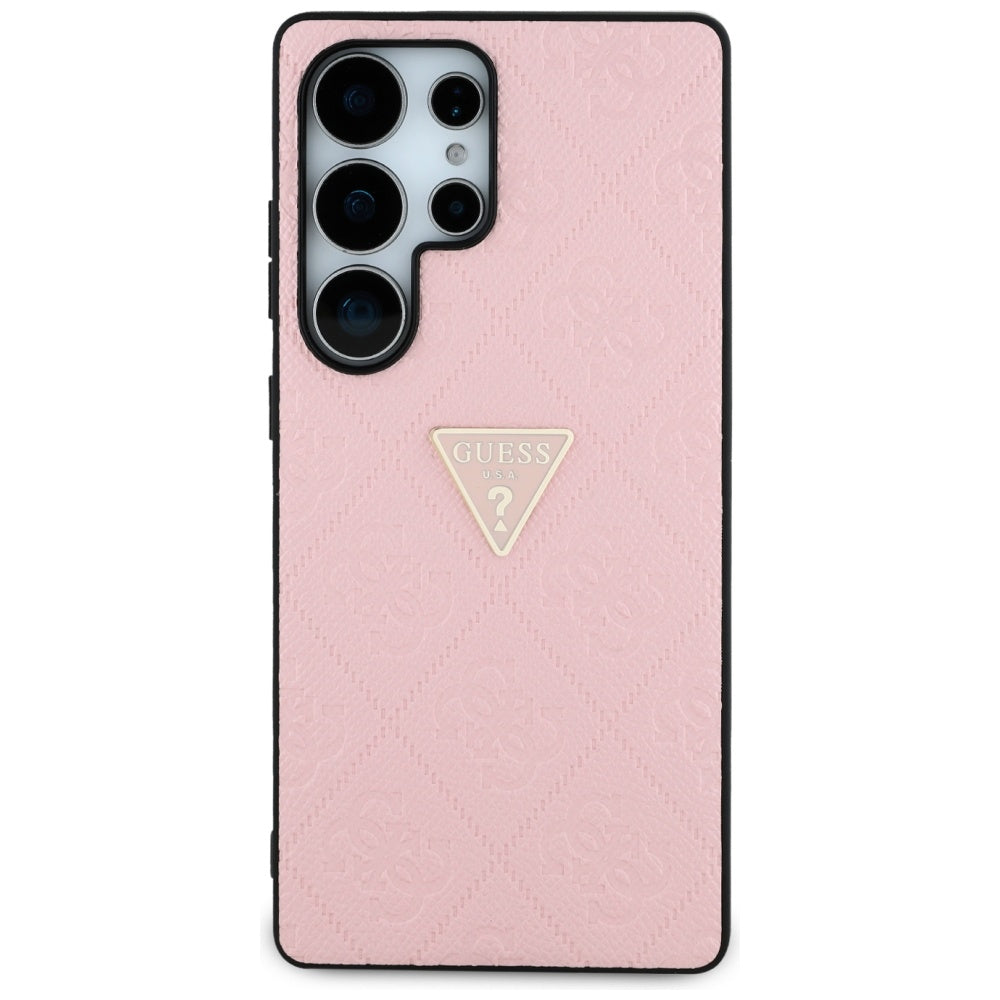 Case for Samsung Galaxy S25 Ultra S938, Guess, Grained Hot Stamp 4G Triangle, Pink