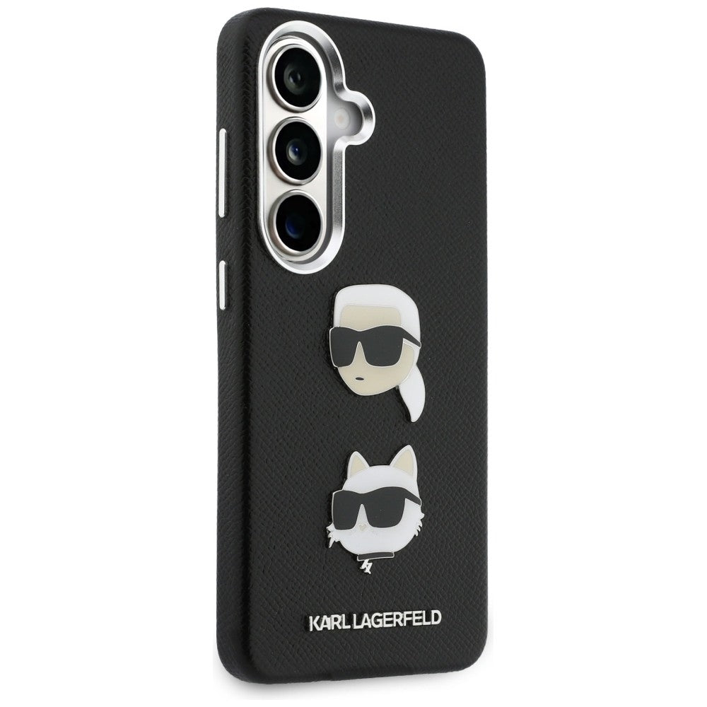 Case for Samsung Galaxy S26 Plus S947, Karl Lagerfeld, Saffiano Karl & Choupette's Head Pin, Black
