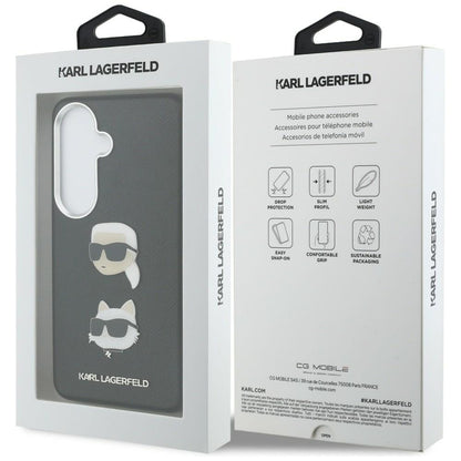Case for Samsung Galaxy S26 Plus S947, Karl Lagerfeld, Saffiano Karl & Choupette's Head Pin, Black