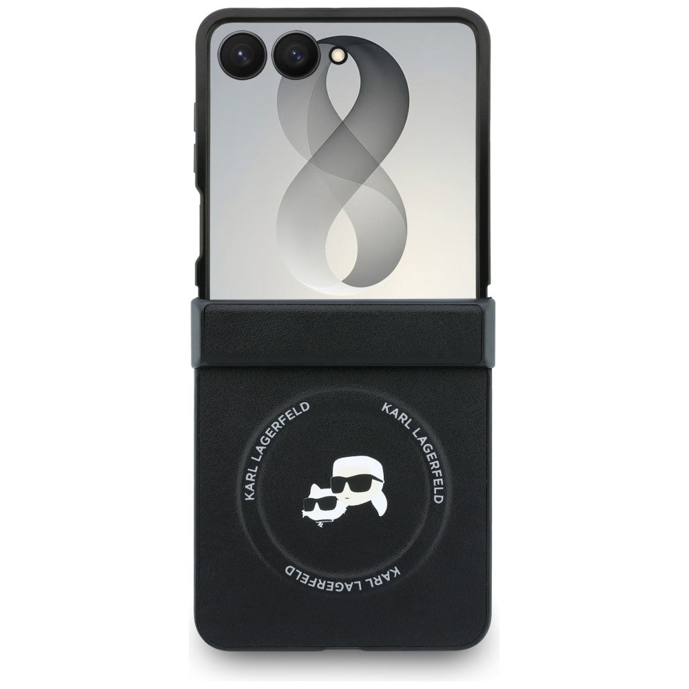 Case for Samsung Galaxy Z Flip8 F776, Karl Lagerfeld, Karl & Choupette Head Pin, Black