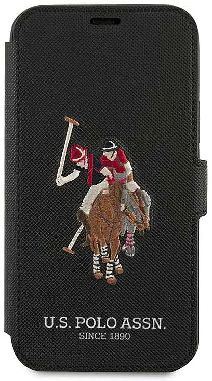 Pouch for Apple iPhone 12 mini, U.S. Polo, Embroidery Book, Black USFLBKKP12SPUGFLBKK