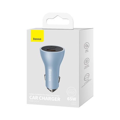 Car Charger Baseus Golden Contactor Pro, 65W, 3A, 1 x USB-A - 2 x USB-C, Blue CGJP010003 