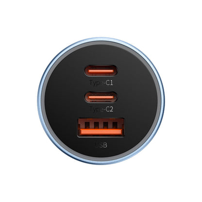 Car Charger Baseus Golden Contactor Pro, 65W, 3A, 1 x USB-A - 2 x USB-C, Blue CGJP010003 