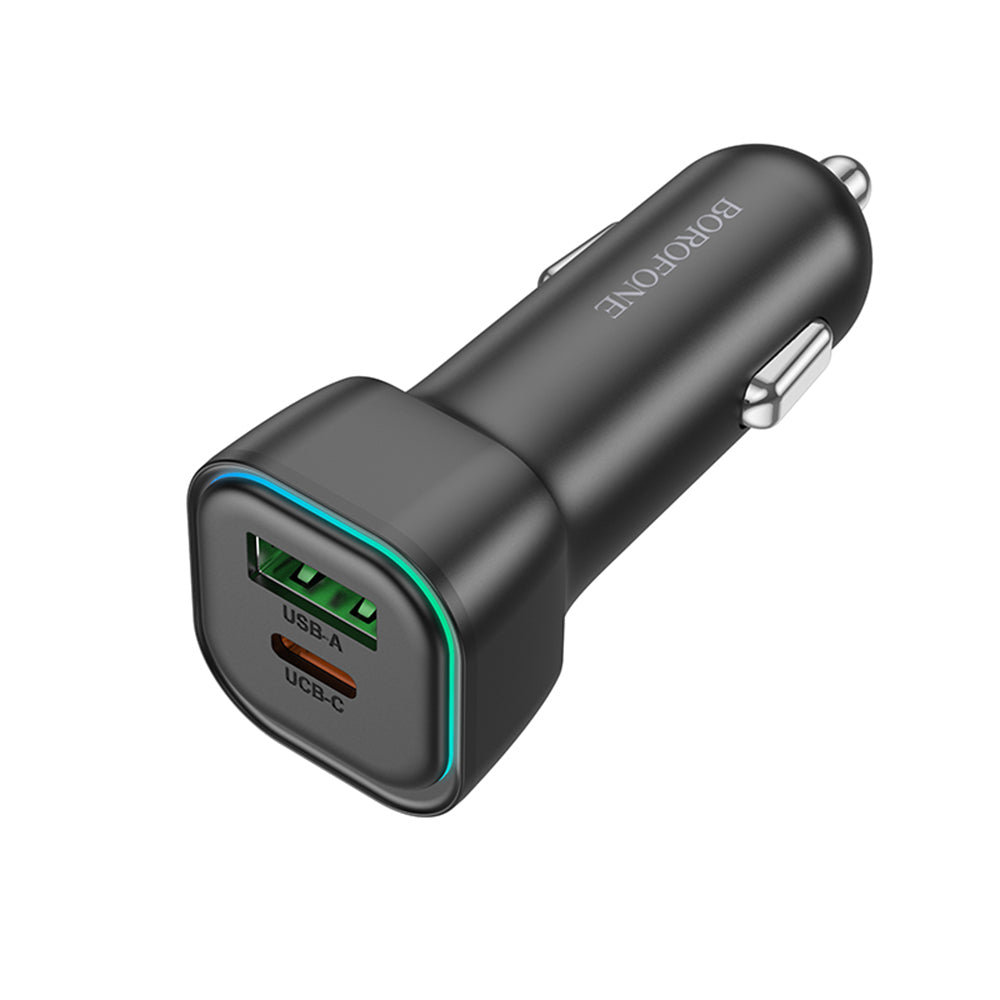 Borofone BZ28A Trophie Car Charger, 30W, 3A, 1 x USB-A - 1 x USB-C, Black