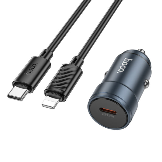 Car Charger with Lightning Cable HOCO Z57, 30W, 3A, 1 x USB-C, Gray