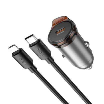 Car Charger with Lightning Cable HOCO NZ16, 30W, 3A, 1 x USB-C, Gray