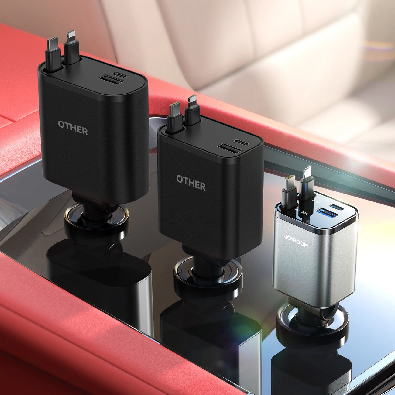 Car Charger with USB-C / Lightning Cable Joyroom JR-CCL05, 30W, 3A, 1 x USB-A - 1 x USB-C, Gray