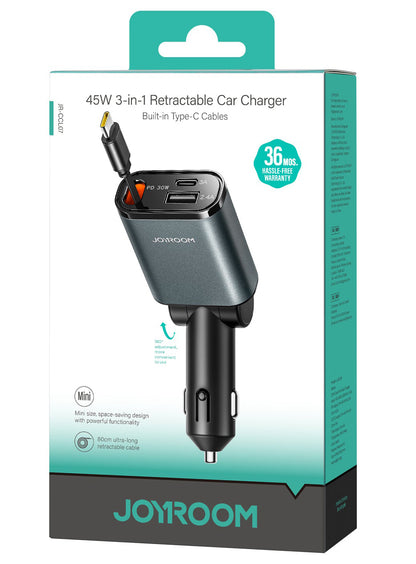 Car Charger with USB-C Cable Joyroom JR-CCL07, 30W, 3A, 1 x USB-A - 1 x USB-C, Gray