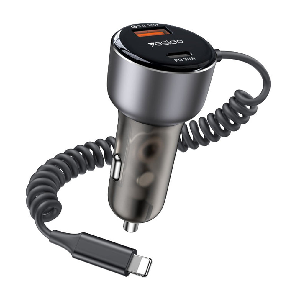 Lightning Cable Car Charger Yesido Y57, 50W, 3A, 1 x USB-A - 1 x USB-C, Black