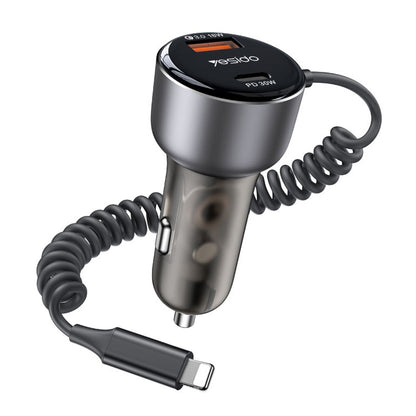 Lightning Cable Car Charger Yesido Y57, 50W, 3A, 1 x USB-A - 1 x USB-C, Black