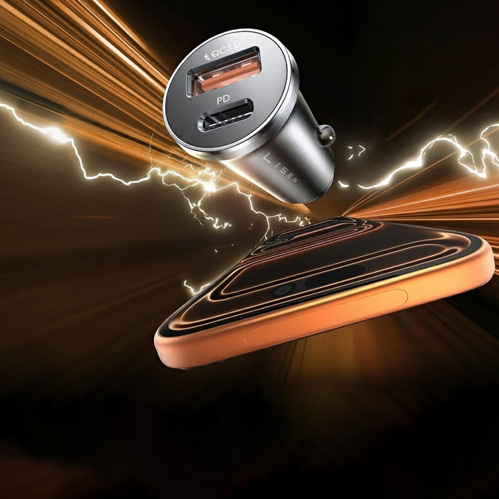 Car Charger with USB-C / Lightning Cable Lisen, 48W, 3A, 1 x USB-A - 1 x USB-C, Black YL0223080035