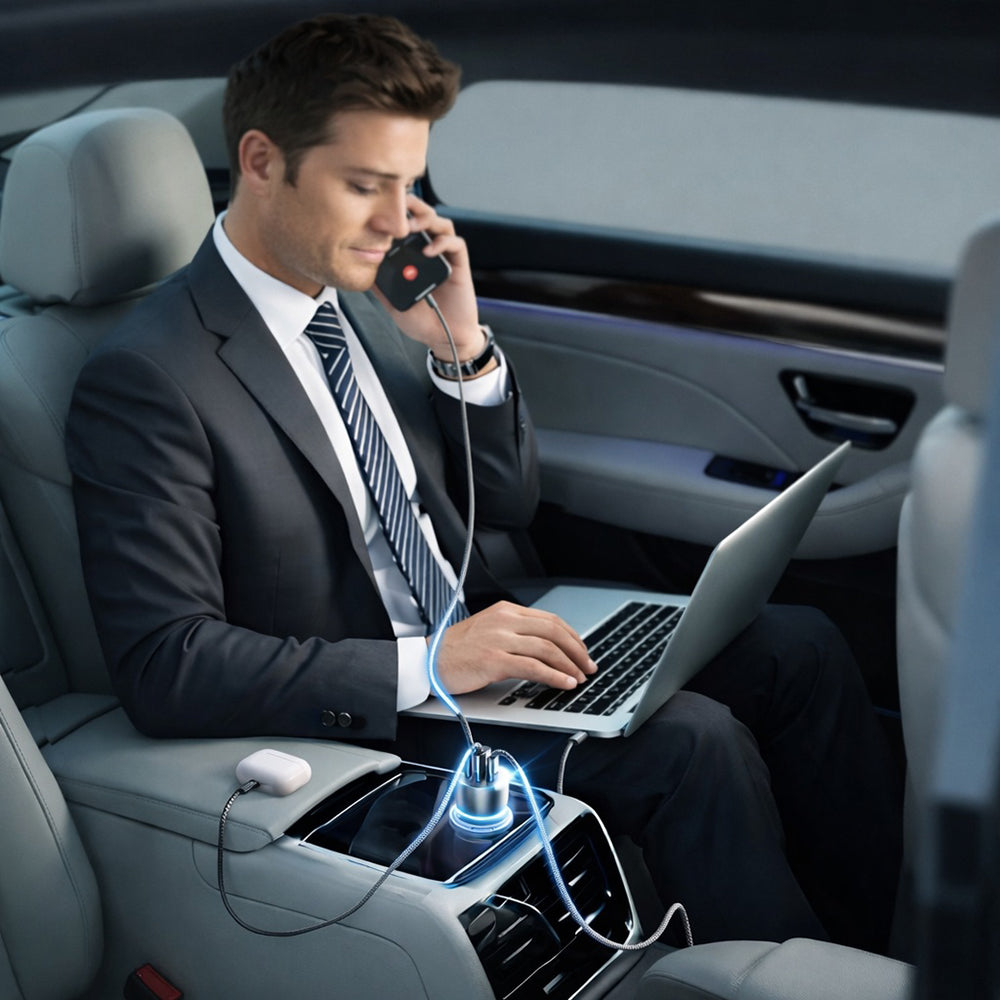 Lisen Car Charger with USB-C Cable, 170W, 5A, 1 x USB-A - 2 x USB-C, Black YL0225060006